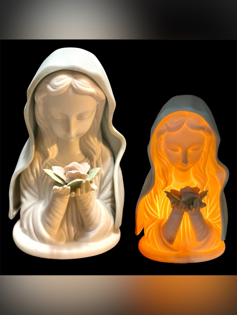 Porcelain Madonna Bust lotus Flower light lamp